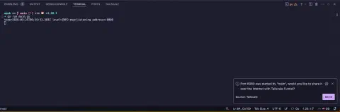 A screenshot of the VSCodium panel showing the Tailscale plugin offering to share the service