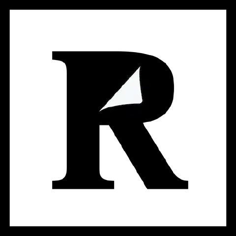 The logo of the Readwise application. The logo is a white filled square with a black outline. Inside the square, a black letter 'R' in a serrif font fills the space. The opening in the 'R' looks like the corner of a page being curled down.