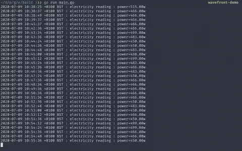 Power consumption logged to the console.
