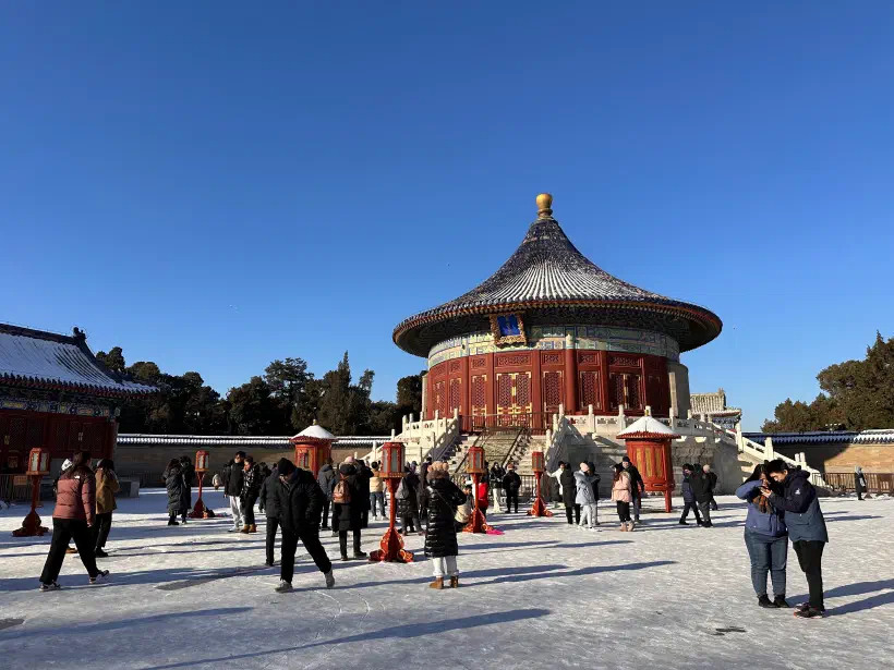 A photo of a circular shrine or temple inside the Temple of Heaven in Beijing. 