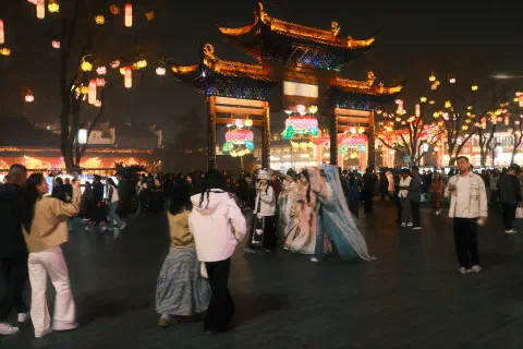 crowds gather to enjoy the festive atmosphere int he central square