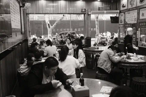 families enjoy a local breakfast spot