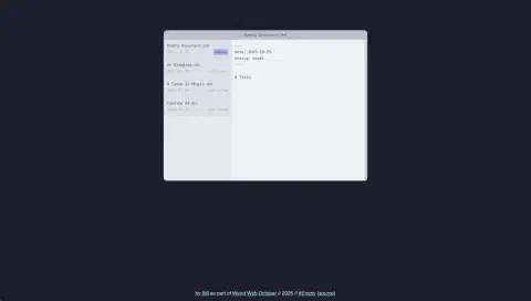 A screenshot of a text editor. On the left hand side of the window is a navigation bar listing recent files. On the right, a document containing the template for a new blog post.