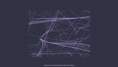 A series of curved pink lines on a muted purple background. The lines appear chaotic but there is a pattern to them. They follow a similar trajectory and many of them start to converge on common points.