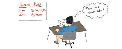 Image showing somone sitting at a terminal making decisions about which content to allow and which content to block